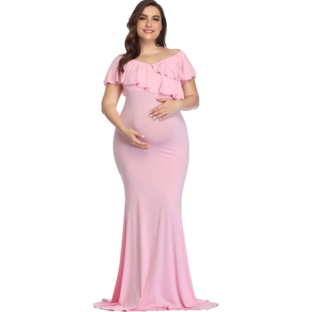 Womens pink off the shoulder maternity dress